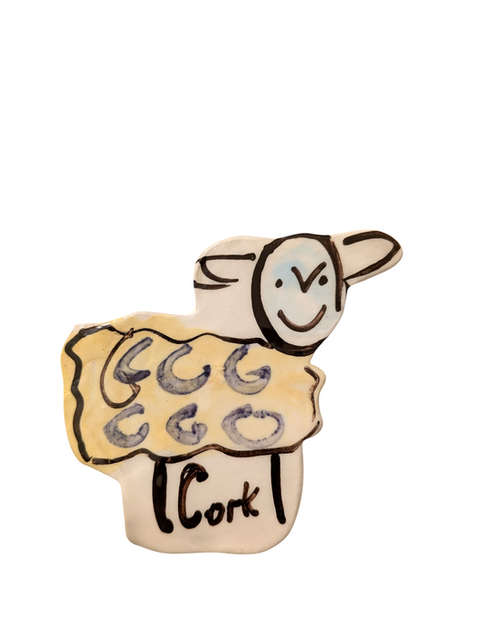 Handmade Ceramic “Cork” Witty Sheep Magnet – Hand‑Painted