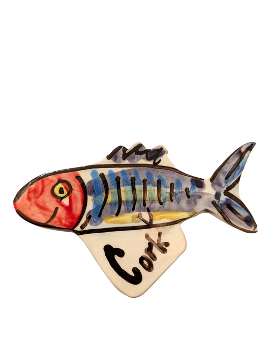 Handmade Ceramic Mackerel Fish Magnet – “Cork” Souvenir