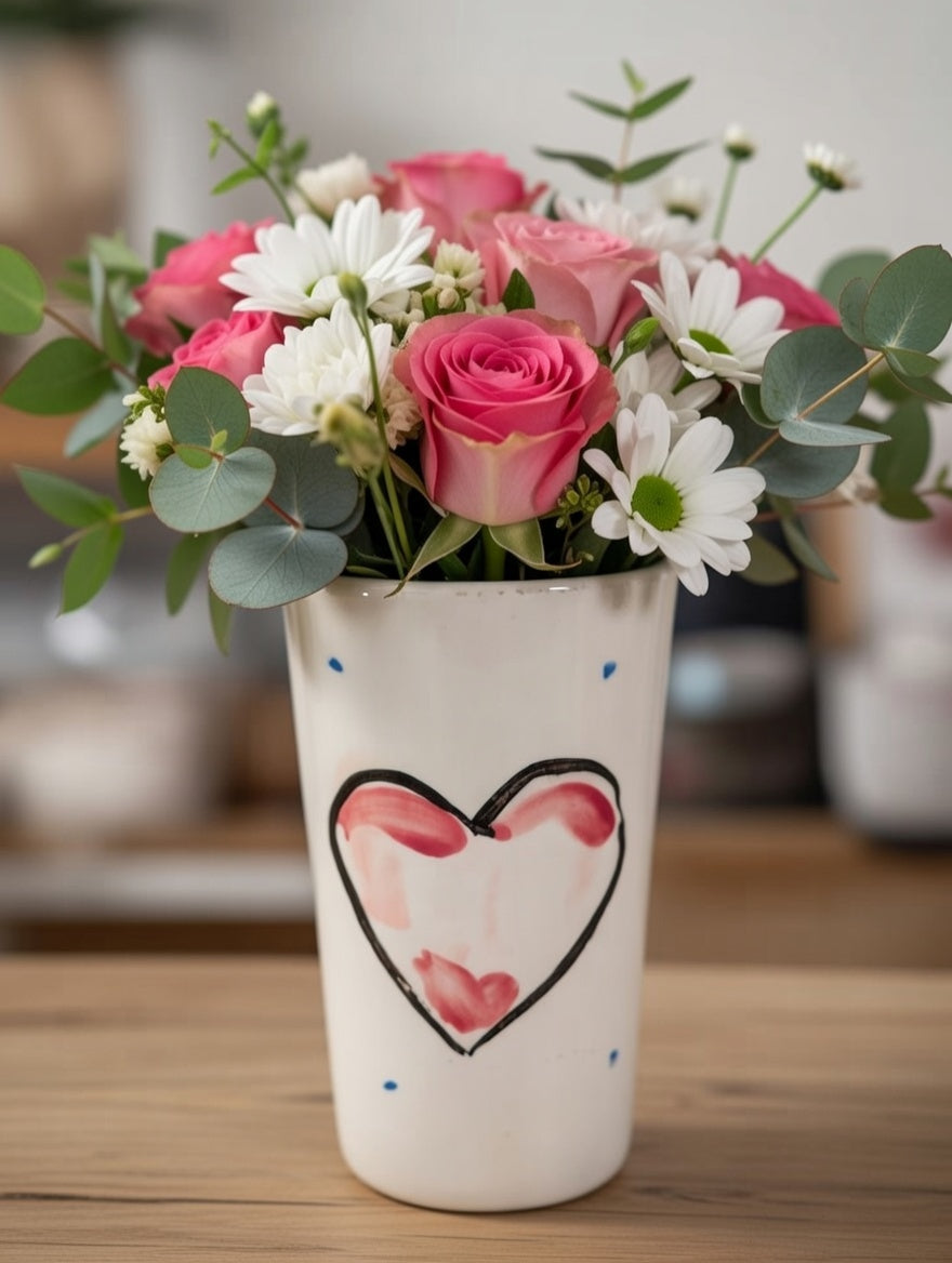 Large Pink Grá Heart Vase – Handmade Irish Ceramics by Charlie Mahon